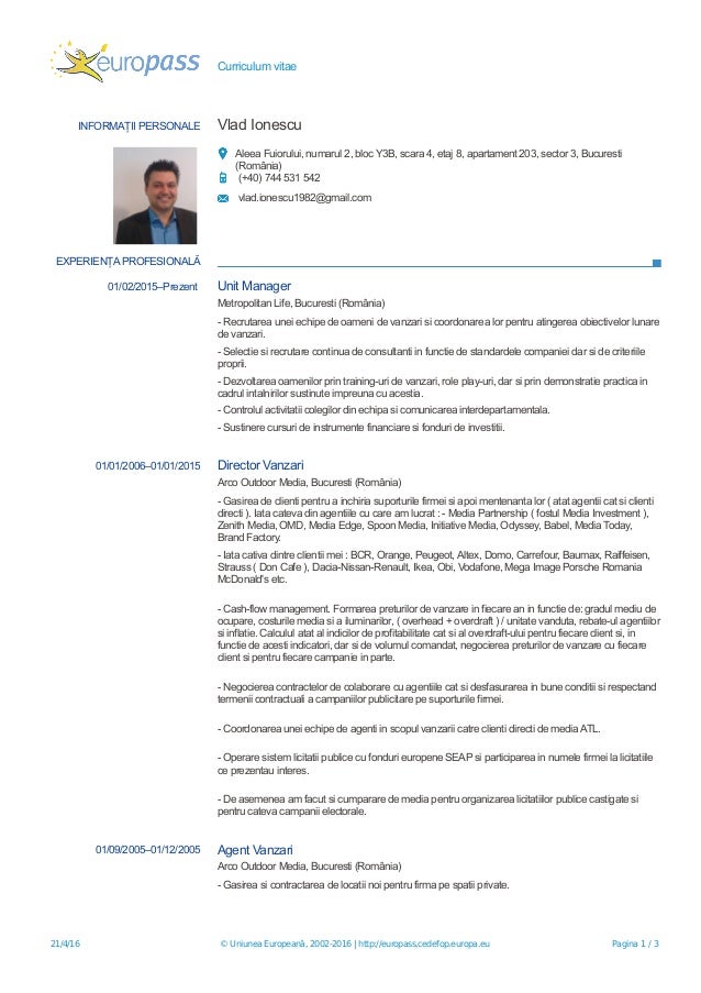 curriculum vitae pentru agent vanzari curriculum vitae pentru agent vanzari